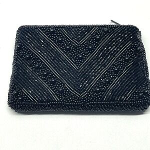 Vintage‎ 1980s Courtenay Beaded Zipper Small Evening Coin Bag Purse Clutch